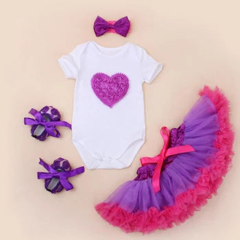 

4PCs per Set Newborn Baby Girl Clothes Lave Love Romper Purple Tutu Petti Skirt Infant Baby Girls Shoes Bow Headband 0-24Months