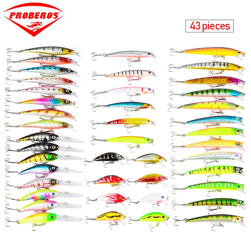 

43 Pcs Classic Fishing Lure Bait Set Soft/Hard Fake Bionic Bait Mixed Kit Tackle Minnow Suit Wobblers Crankbait Bass Carp Lures