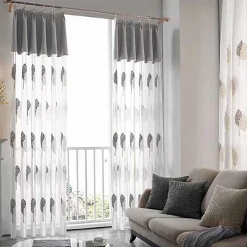 

Banyan Leaves Embroidery Window Curtain Voile Sheer Divider Panel Semi-blackout Window Blind Living Room Bedroom Drapes