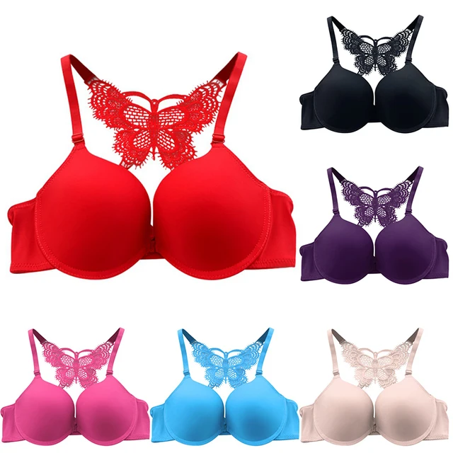 Women Plus Size Seamless Front Closure Bra Butterfly Lace 3/4 Cup