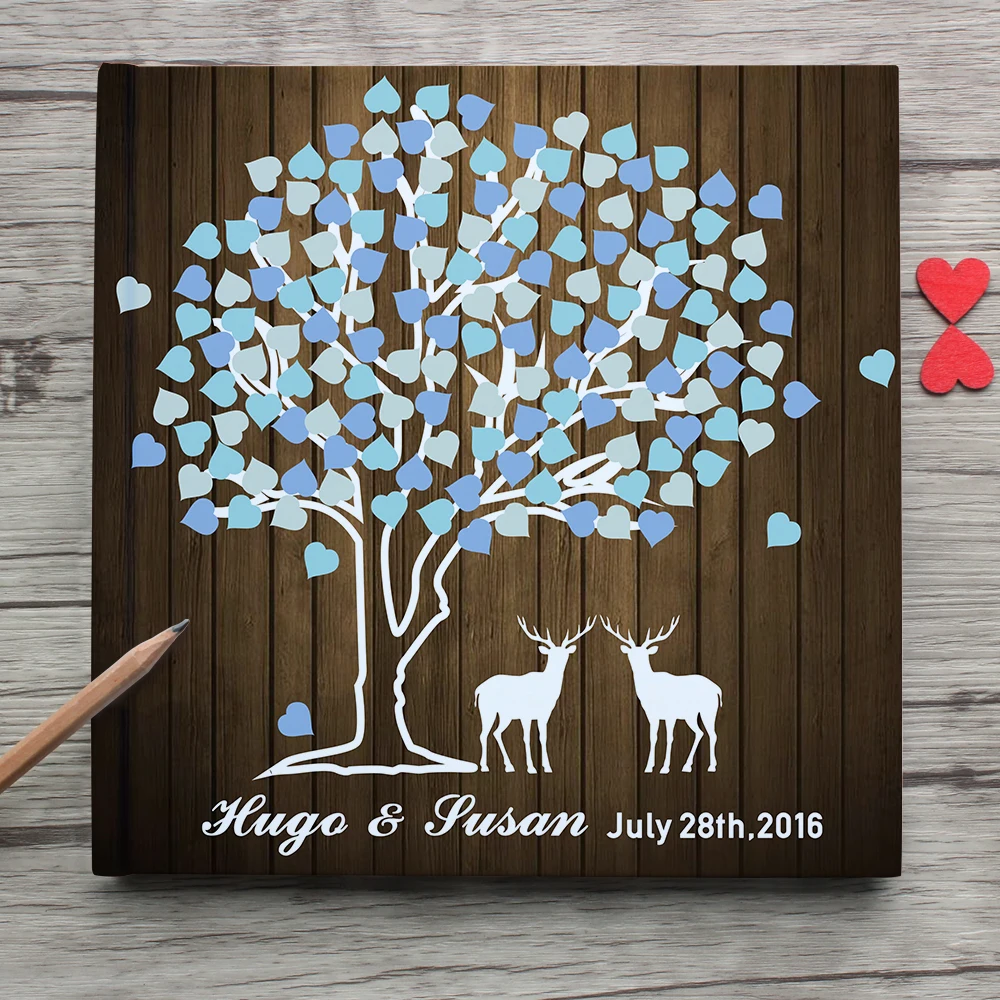

Unique Custom White Wedding Guest Book,Personalized Tree Leaves Deer White Wedding Guest Book Alternatives Sign,Photo Album