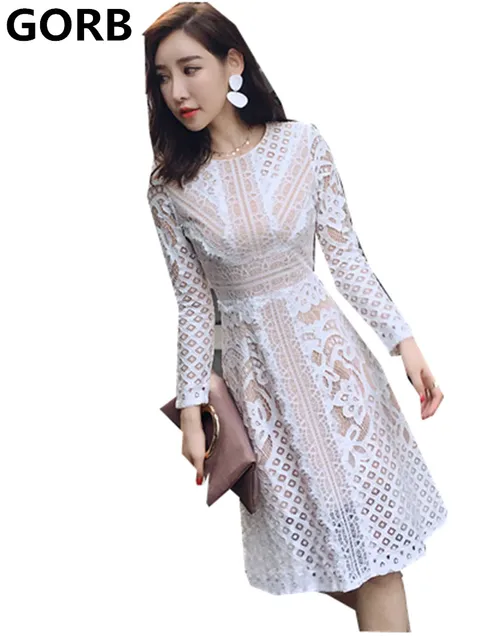 Long Sleeve White Knee Length Dress