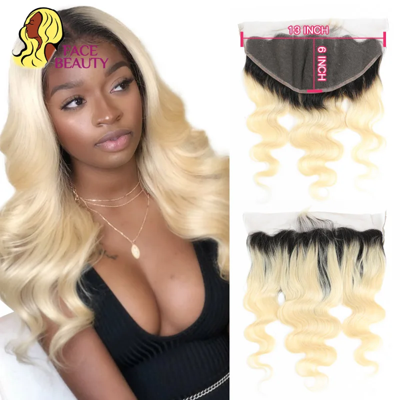 

Facebeauty 13x6 Frontal Brazilian Body Wave Remy Ombre Blonde 1B/613 Preplucked Lace Frontal Closure 13x6 Swiss Bleached Knot