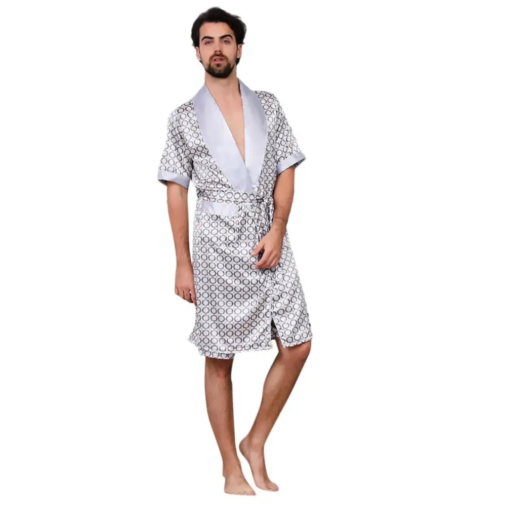 Men's Simulation Silk Pajama Set Men Pajamas Sleepwear Men Sexy Modern Style Soft Cozy Satin Nightgown Men Summer Thin Set 2 PCS - Цвет: E