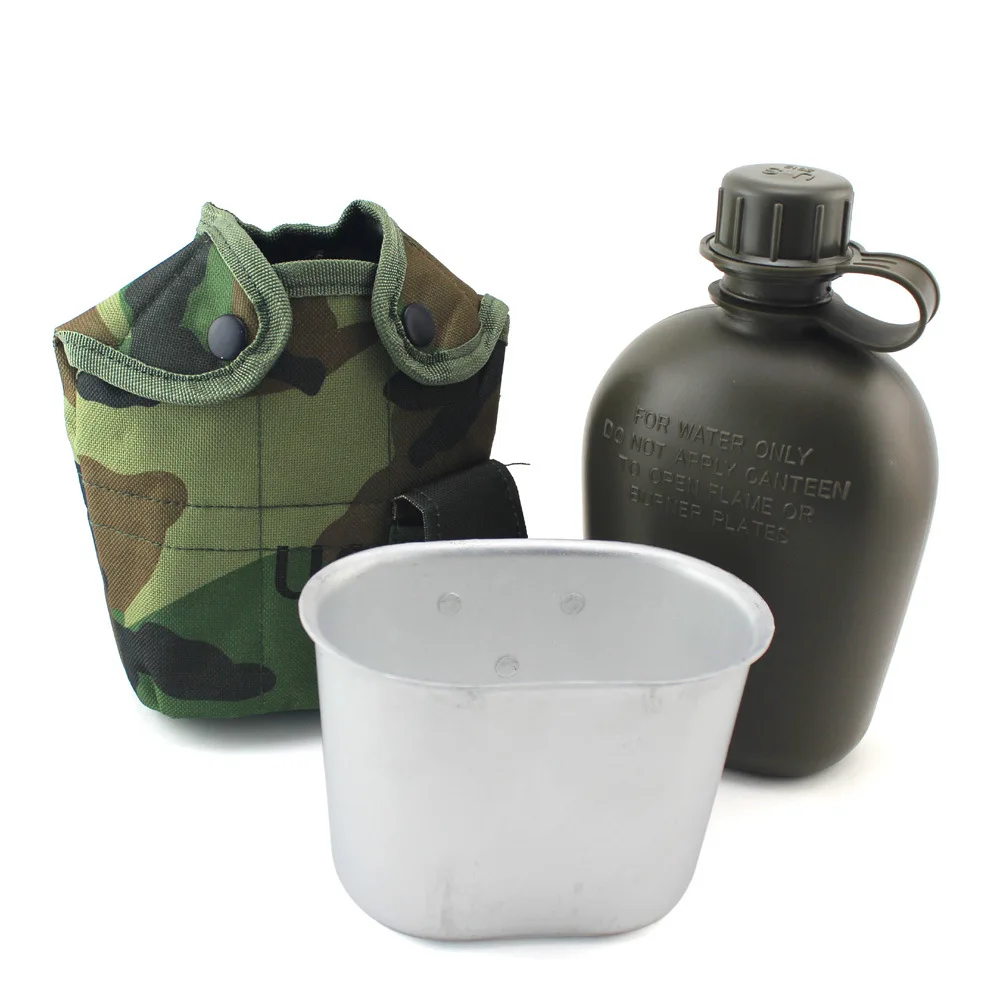 

3-PCS SET US Army US Kettle with lunch box tactical combat outdoor sports bottle 1L portable aluminum lunch box