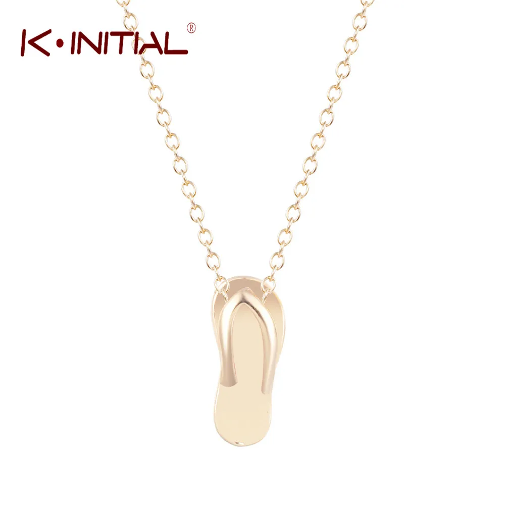

Kinitial Gold Slipper FlipFlop Flower Pendants Necklace Cute Slipper Necklaces Women Fashion Jewelry collares de moda 2019