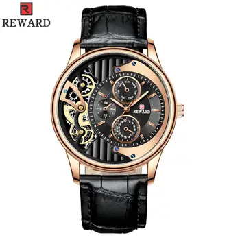 

REWARD Men Watch Male Leather Automatic date Quartz Watches Mens Luxury Brand Waterproof Sport Clock Relogio Masculino Box 2019