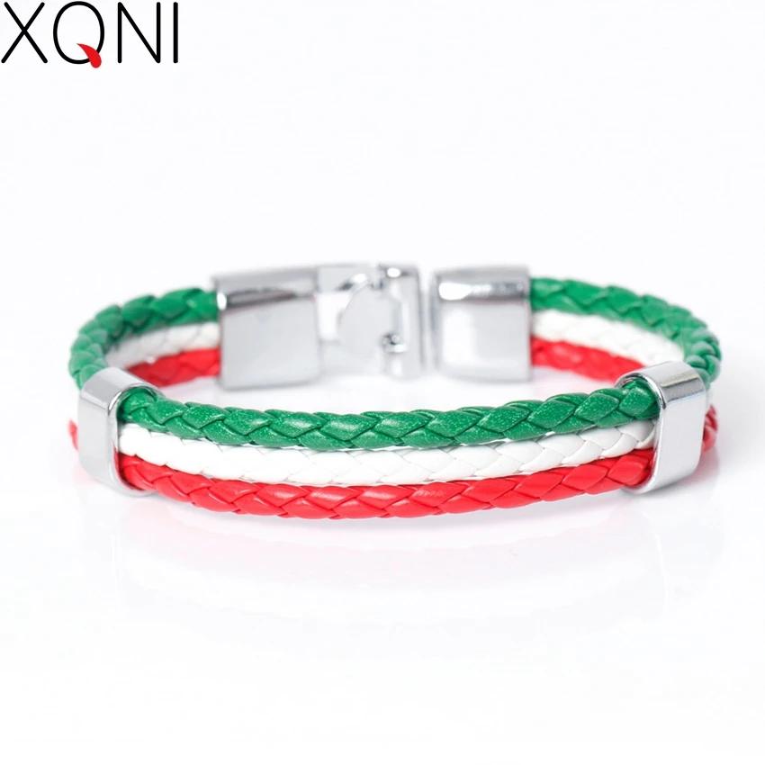 Fashion National Spain Flag ID Leather Bracelet Trendy Braided Surfer Bandage Charm Sporty Bracelets Men Women Bangles XQNI