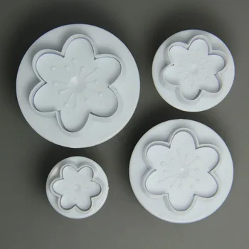 

(10set/lot)Free Shipping FDA High Quality Plastic Plum Blossom Shaped Cake Fondant Plunger Cutter Mold set