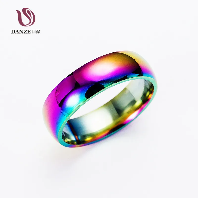 DANZE Men's Colorful Rainbow Stainless Steel Rings Male Simple Wedding