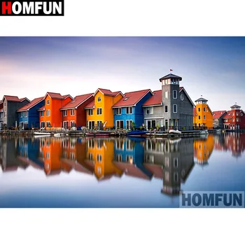 

HOMFUN Full Square/Round Drill 5D DIY Diamond Painting "House scenery" 3D Embroidery Cross Stitch 5D Home Decor Gift A17357