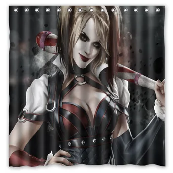 

New DIY Bath Curtain! Humorous Harley Quinn Take A Baseball Bat Printed Waterproof Polyester Shower Curtain(Size:180X180CM)