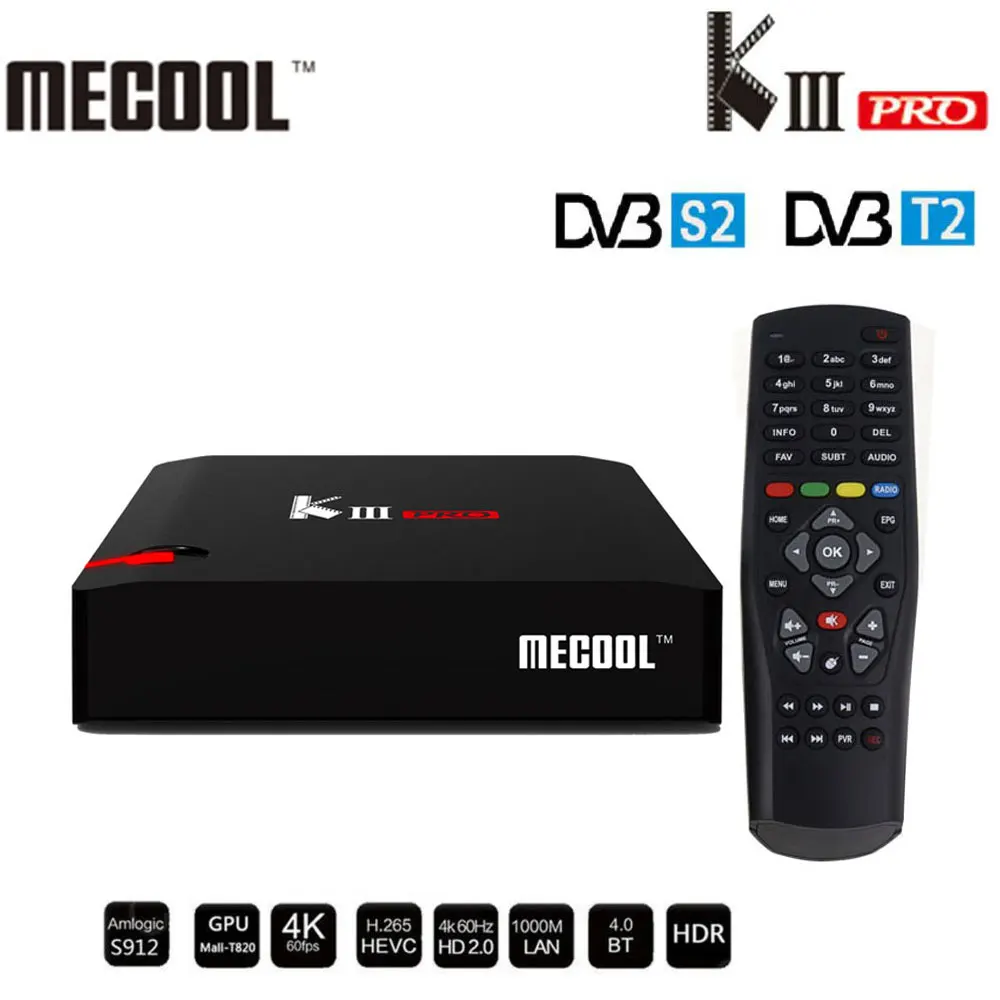 

MECOOL KIII PRO Amlogic S912 Android 7.1 TV Box DVB-S2 DVB-T2 DVB-C 3GB 16GB Set Top Box support Cccam 2.4G/5G WiFi OTA update