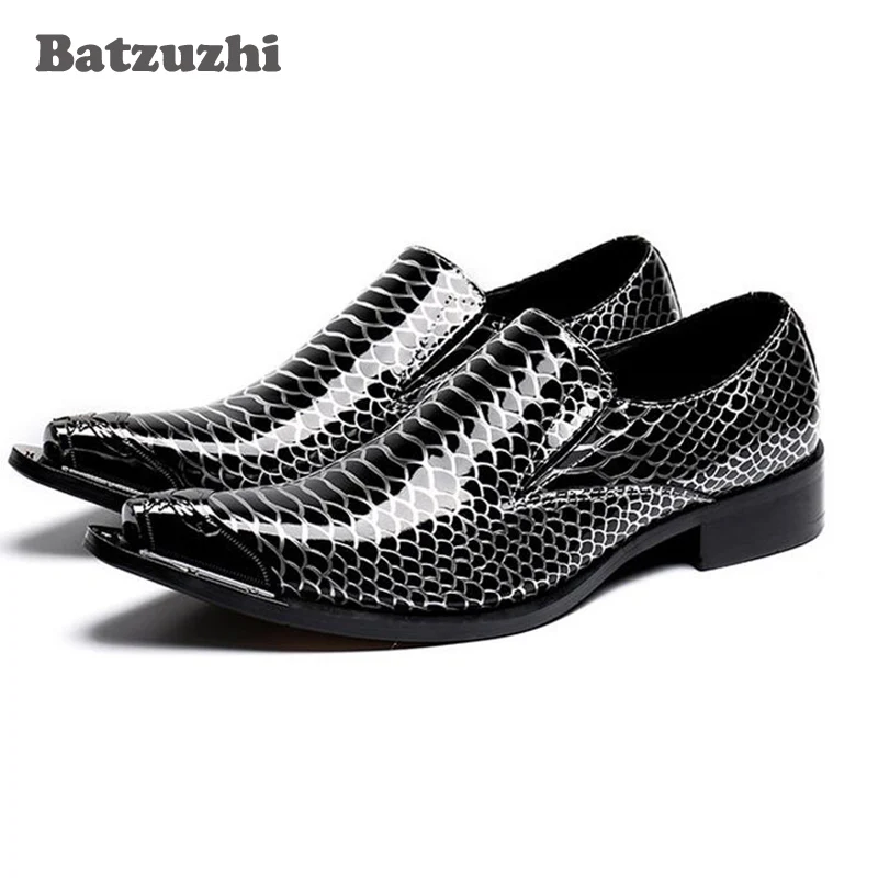 

Batzuzhi Brand Men Shoes Black Patent Leather Men Oxfords with Metal Tip Banquet and Prom Men Dress Shoes Office Suit Business