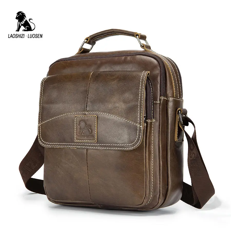 LAOSHIZI Genuine Leather Shoulder Bags for Men Messenger Bag Small Male Tote Vintage New Crossbody Men's Handbag |