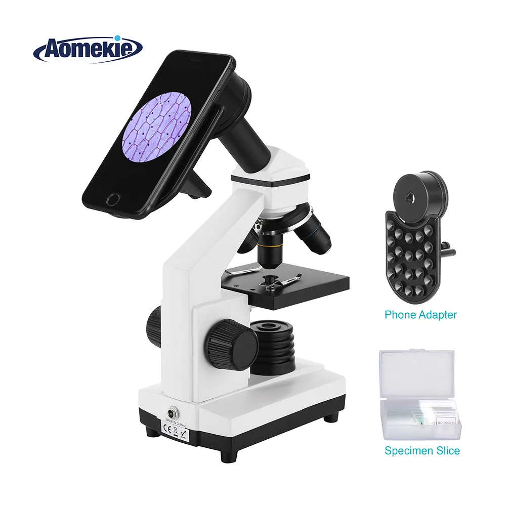 AOMEKIE Биологический микроскоп 64X-640X с держателем телефона вверх/вниз светодиодный HD подсветка для просмотра слайдов научное образование подарок