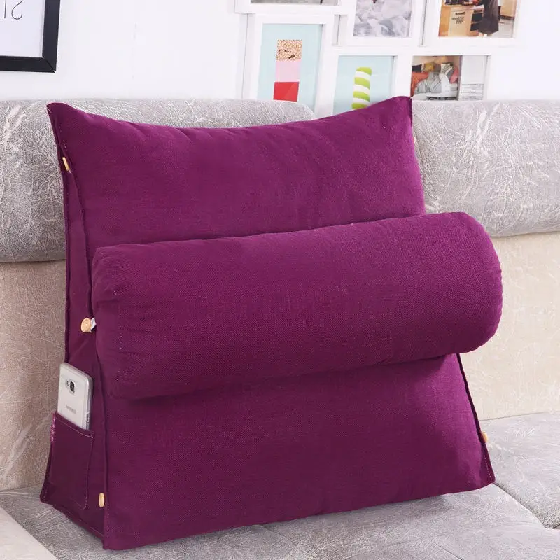 Smelov Роскошные взрослые мягкие большие льняные хлопковые подушки для кровати прямоугольные клиновидные диванные подушки поясничная Подушка для чтения кровати - Цвет: purple