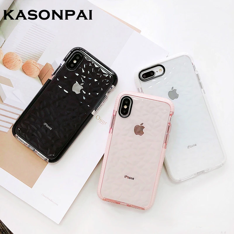 

KASONPAI Simple Diamond pattern Phone Case For iPhone X 7 Plus Case For iphone 6S 8 Candy Color Anti knock Soft Clear Back Cover