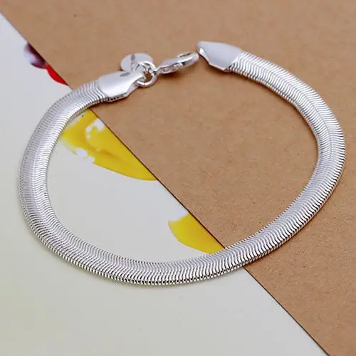 

LQ-H164 Wholesale silver plated bracelet Shinning 925 fashion jewelry 6mm Flat Snake Bone Bracelet /ageaixla aykajpra
