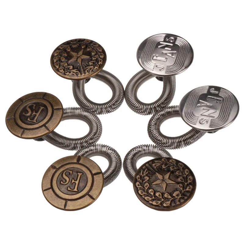 6 pcs Boutons en metal pantalon jeans ou jupe rallonge extenseur ressort