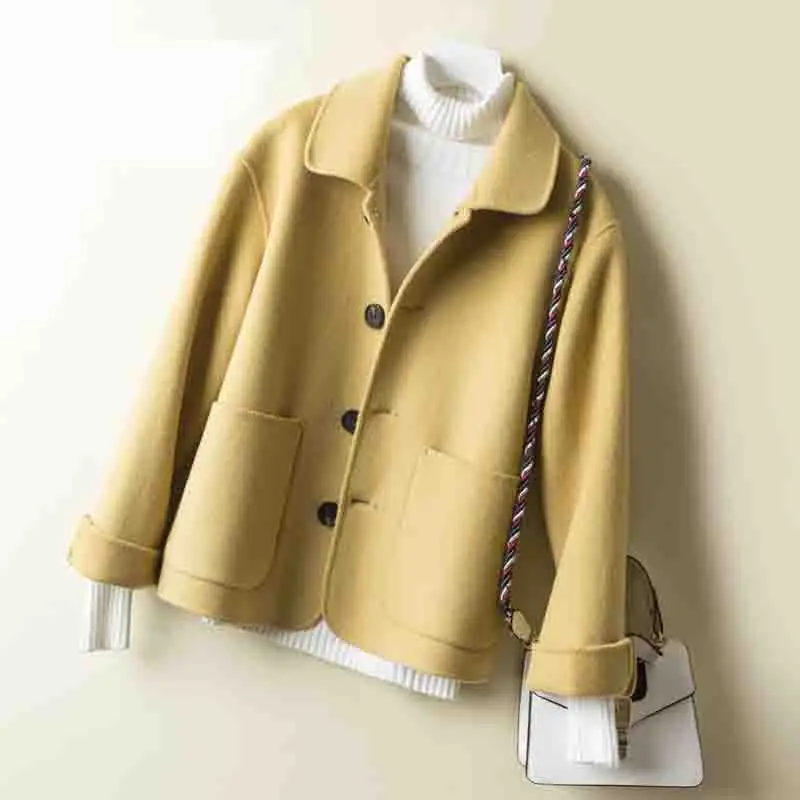 

100% Wool Coat Women 2019 Spring Autumn high quality Double-sided Cashmere Jacket Long sleeve Casual plus size Short Coats