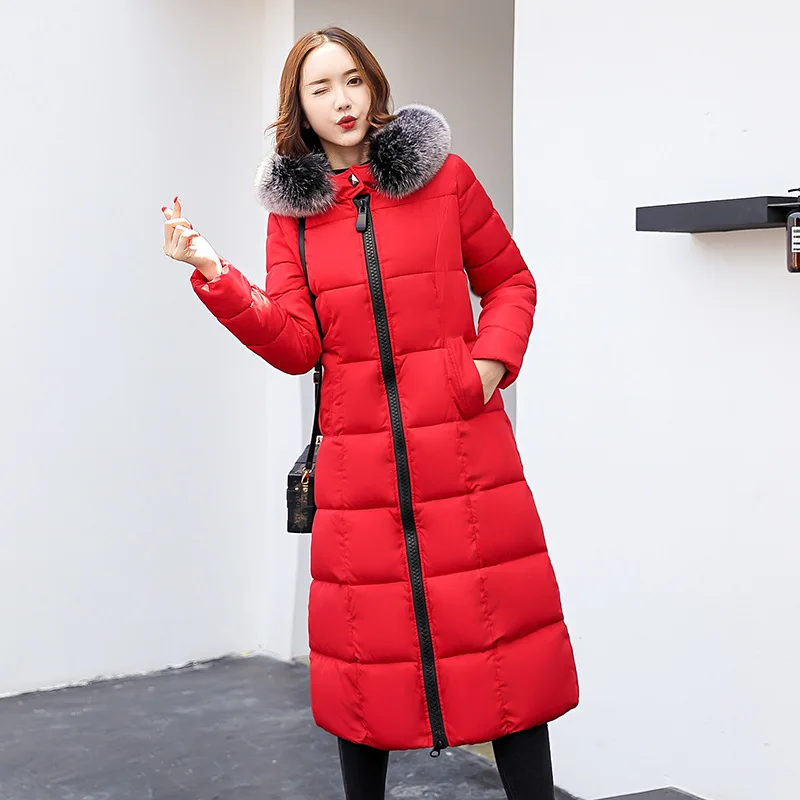 

NEW 2018 winter women hooded coat fur collar thicken warm long jacket female 3XL outerwear parka ladies chaqueta feminino