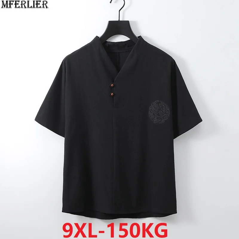 

Men vintage T-shirts Short Sleeve chinese style Summer plus size big Tees 7XL 8XL 9XL cool v-neck tshirt button 58 60 62 64 66