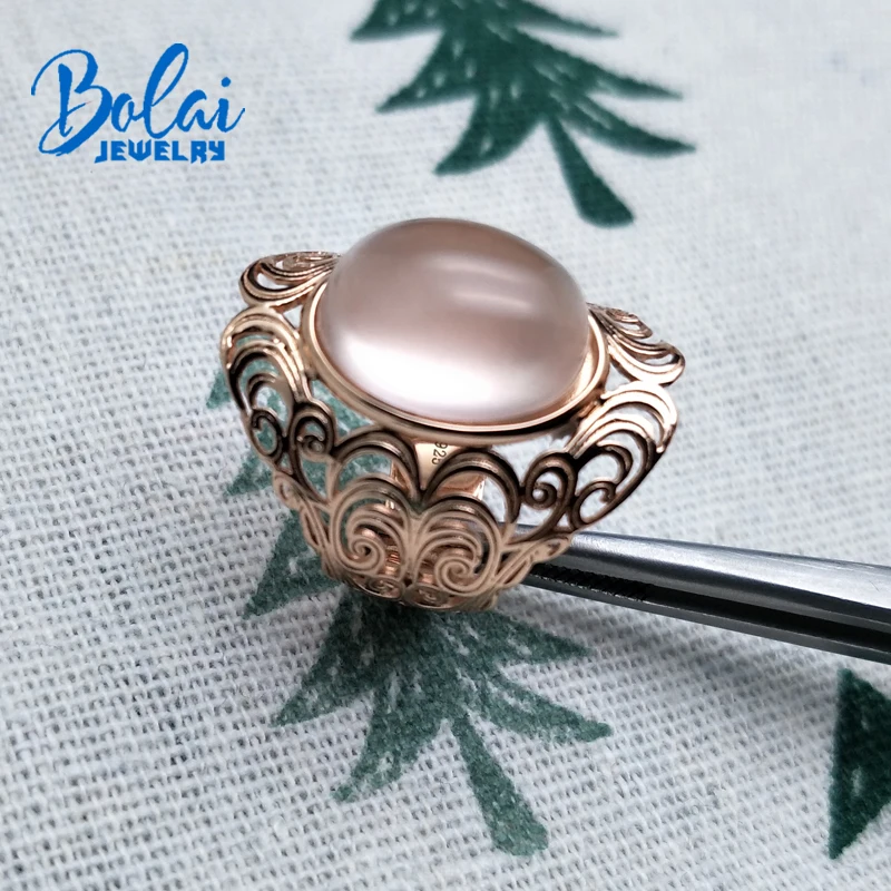 

Bolaijewelry,Natural rose quartz Luxury elegant ring 925 sterling silver rose color fine jewelry for women party best gift