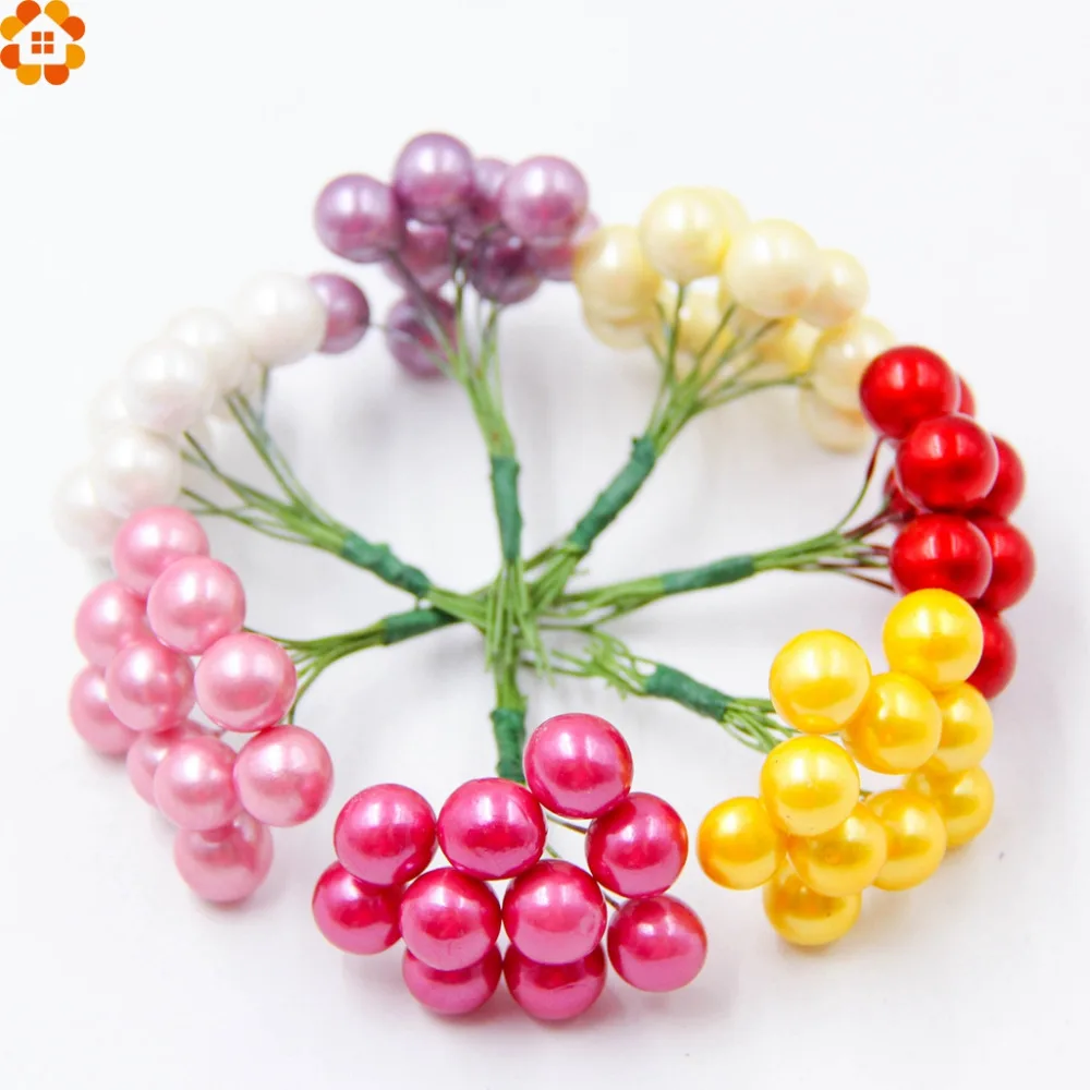 1cm 10pcs/lot Plastic Pearl Stamen Bouquet artificial flower for home Garden wedding Car corsage decoration crafts plants