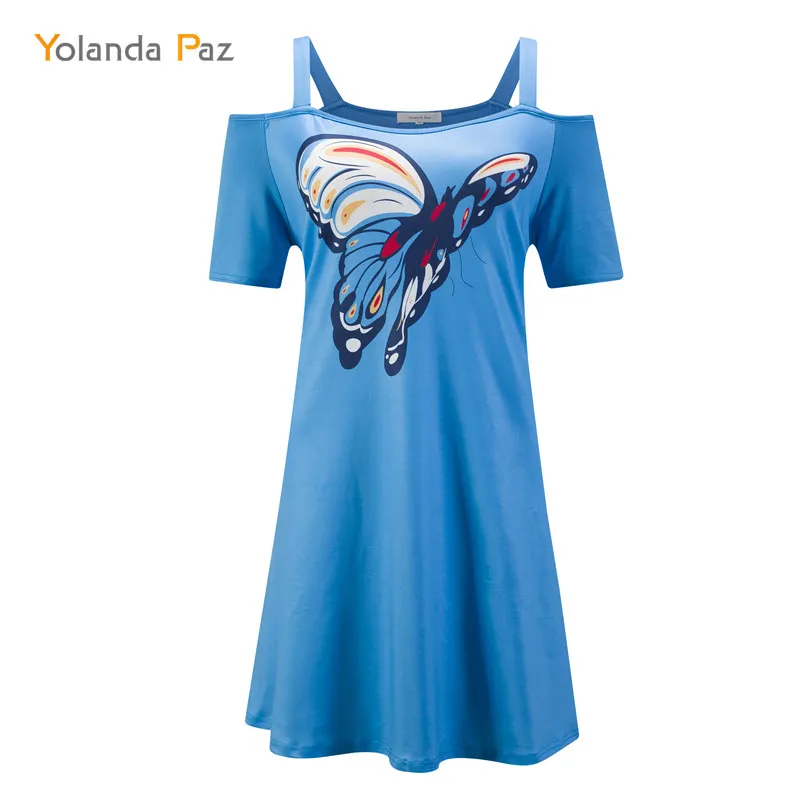 

Yolanda Paz New Women print t shirt fashion butterfly printing Slash neck short sleeve long ladies t-shirts plus size tops tees