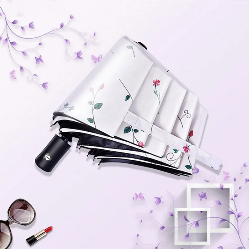 

Automatic anti-UV sun umbrella small fresh female three folding umbrella dual-use ultra-light black coating sunscreen paraguas