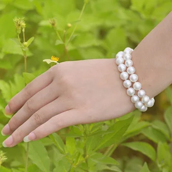 

9-10mm double natural pearl round light AAA multilayer Freshwater Pearl bracelet 8INCH