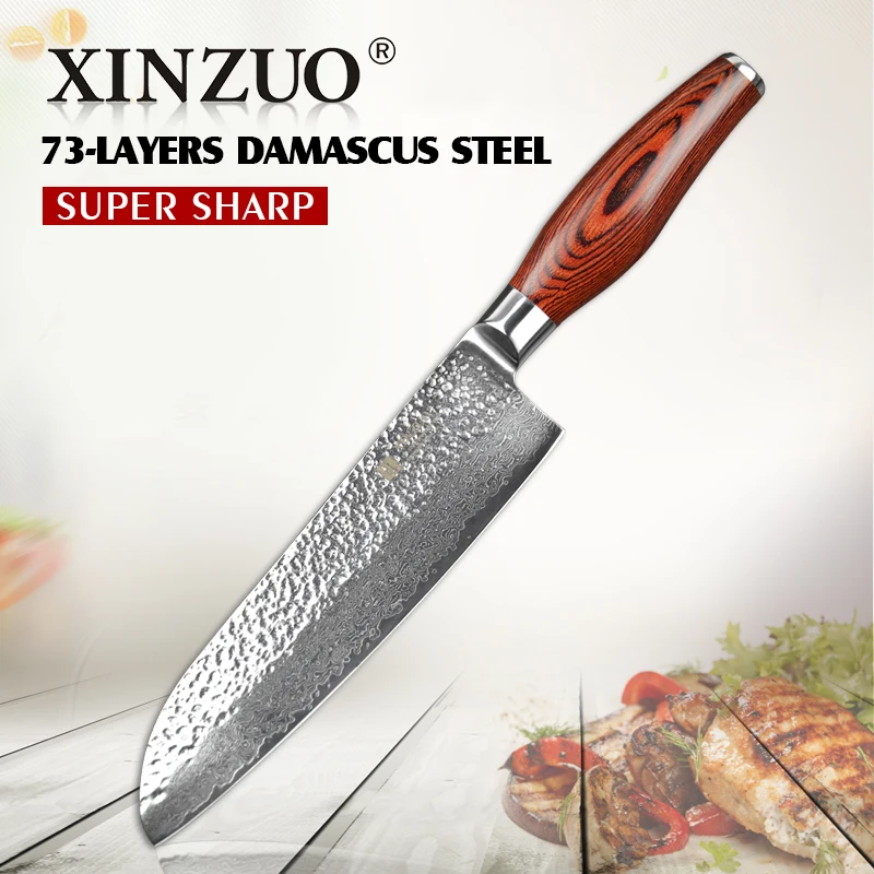 XINZUO 7 дюймов нож Santoku 73 слоя японский нож шеф-повара Дамасская Нержавеющая Сталь Pro VG10 кухонный нож Pakkawood ручка