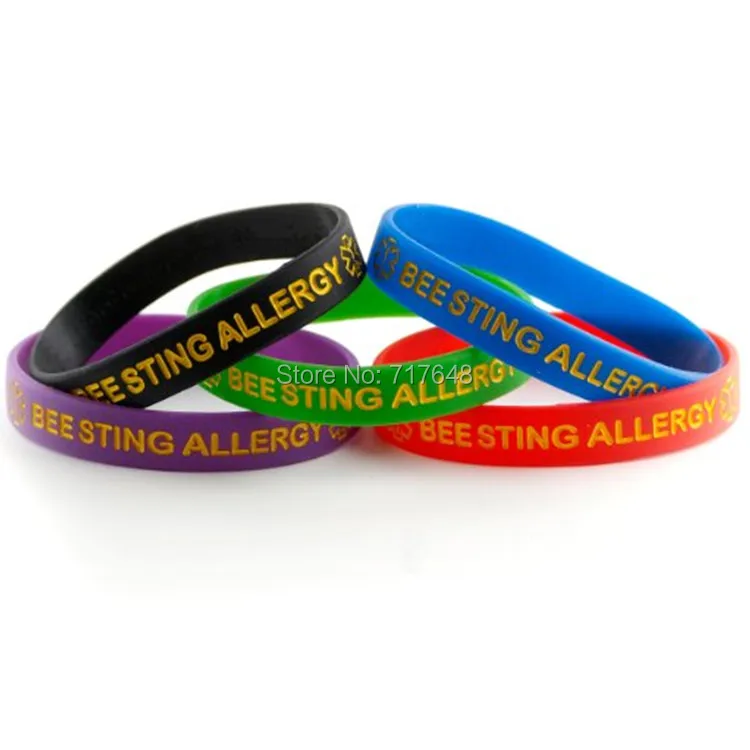300pcs debossed Medical alert Bee Sting Allergy wristband silicone bracelets free shipping by