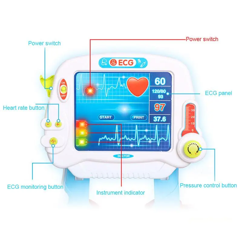 Simulazione Elettrica Elettrocardiogramma Medico Kit Giochi di imitazione Stetoscopio Scatola della Medicina Set Giocattolo Trolley Per I Bambini Nuovo