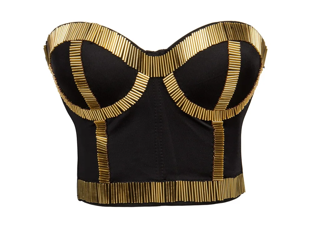 В стиле панк рок золотые бусины трубки Push Up Bra Brasieres женские бюстье короткий топ