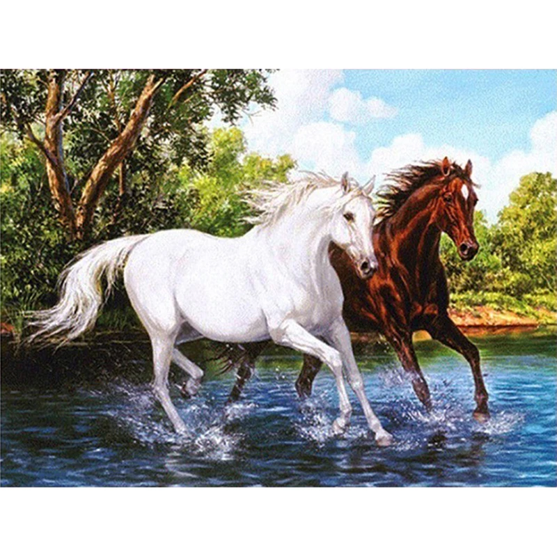 HUACAN Diamond Painting Horse Cross Stitch Diamond Painting Animal Mosaic Diamond Embroidery Decoration Home Patterns Rhinestone