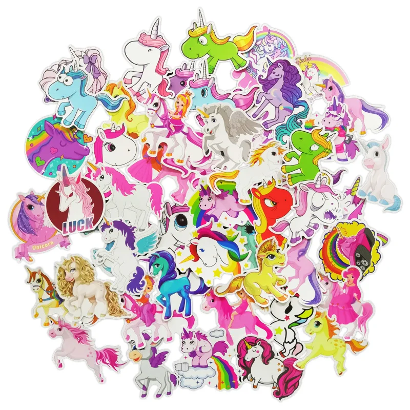 

50 Pcs Unicorn Girls and Baby Children's Board Car Cute Computer Guitar Decorative Panel Waterproof Suitcase Stickers