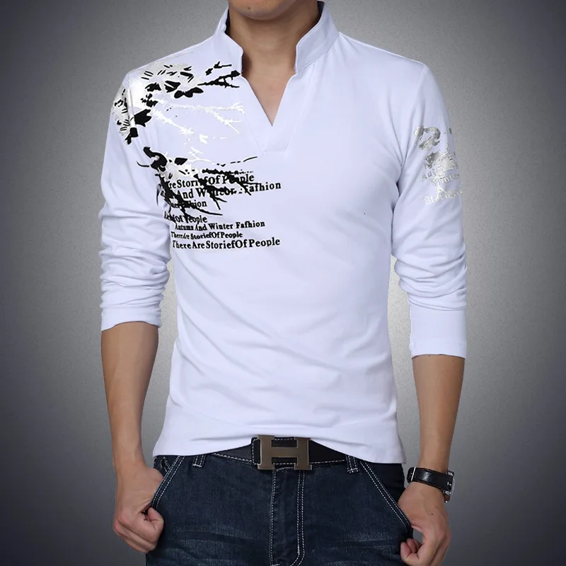 Новый модный бренд тренд принт Slim Fit с длинным рукавом Футболка Для мужчин