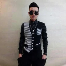 Мужской весенний облегающий костюм с жилетом с накладным карманом, с цветным блочным украшением, в полоску, модный мужской повседневный Модный маленький жилет для мужчин