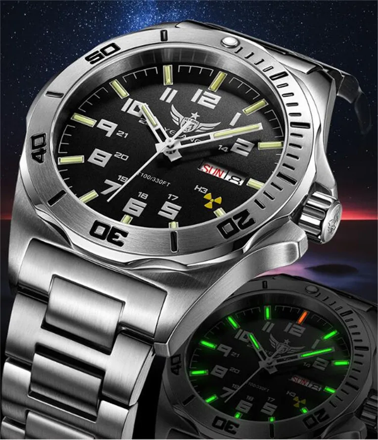 Yelang Мужские автоматические механические часы Tritium T100 Japan TOP Move Men t 24Jewels Sapphire