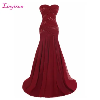 

Linyixun Real Photo Long Chiffon Evening Dresses 2017 Appliques Pleat Robe de soiree Sweep Train Sweetheart Long Party Prom Gown