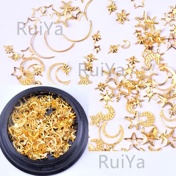 

Japanese Gold silver Mix Rivets Nail Studs 3D Nail Art Decoration Star Moon semicircle Alloy Metal Nail art Polish Deco Manicure