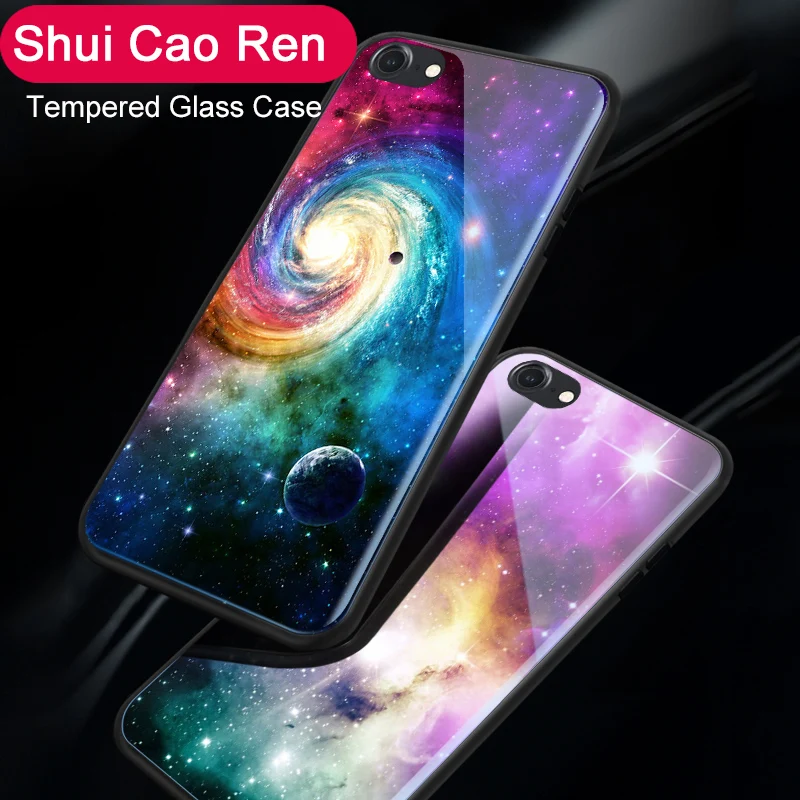 

Luxury Cosmic starry case For Apple iPhone X 8 7 6S 6 Plus Tempered Glass Back Cover For iPhone 11 Pro XS XR MAX Soft Edge case
