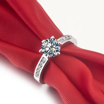 

Wholesale Ring Prongs Setting SONA Simulate Diamond Ring 18K White Gold Plated Jewelry Women 925 Sterling Silver Engagement Ring