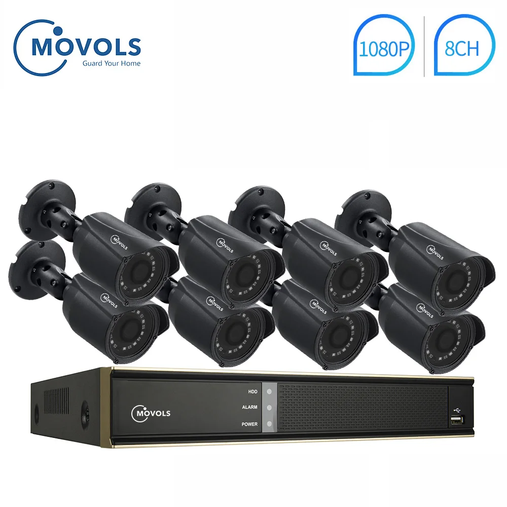 MOVOLS 1080P комплект CCTV 8 камера 2mp Открытый водонепроницаемый комплект видеонаблюдения ИК камера безопасности Система видеонаблюдения 8ch DVR комплекты