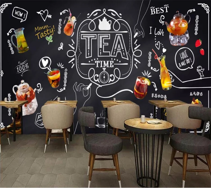 Custom Wallpaper 3d Mural Hand-painted Chalk Blackboard Fruit Tea Leisure  Bar Tea Shop Cafe Tv Background Wall Papers Home Decor - Wallpapers -  AliExpress