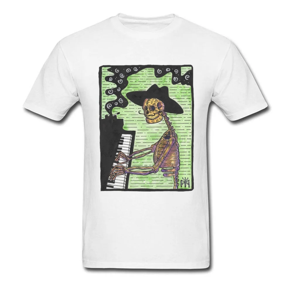 Skeleton Jazz Pianist 2018 New Men Top T-shirts O-Neck Short Sleeve 100% Cotton Tops Shirts Printed On T Shirt Skeleton Jazz Pianist white