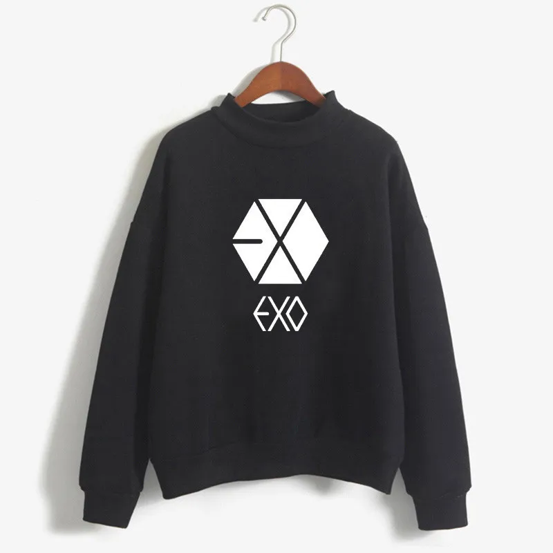 New Exo Blackpink Hoodies Women Warm Hoodies Twice Wanna One Got7 Sweatshirts Harajuku Ladies Monsta X Female Fan Hoodie - Цвет: blackEXO