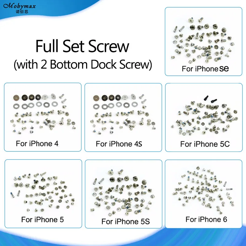 

Complete Screw Kit For iPhone 5 5S SE 6 6S 7 8 X with 2 Bottom Dock Screw Replacement Parts Repair Bolts Full Accessories Set